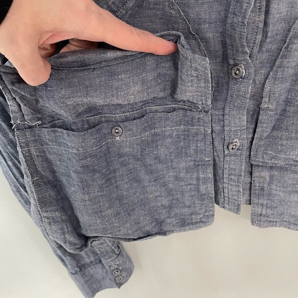 Nicolas K Open weave back Button Down Safari Shirt Size M Chambray Blue 17 - Picture 5 of 6